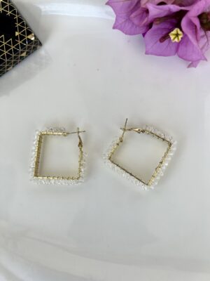Pearl Square Hoop Earrings