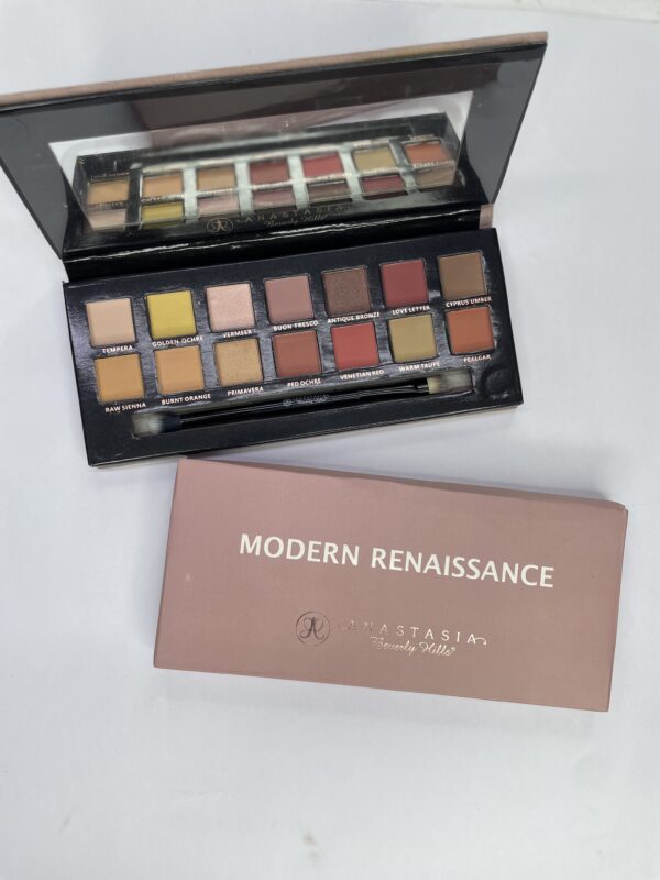 Modern Renaissance Eyeshadow Palette by Anastasia Beverly Hills featuring a mix of rich, versatile shades in matte, shimmer, and metallic finishes for stunning eye looks